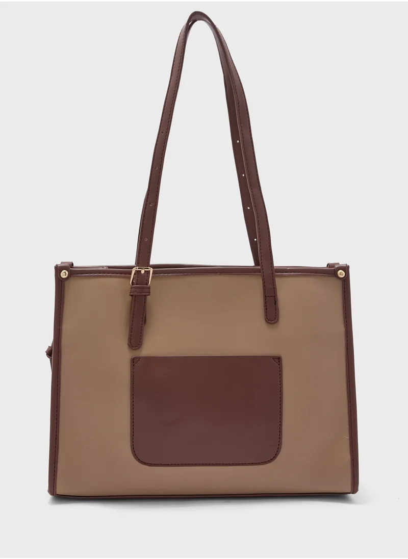 ايلا Contrast Color Tote Bag With Pouch