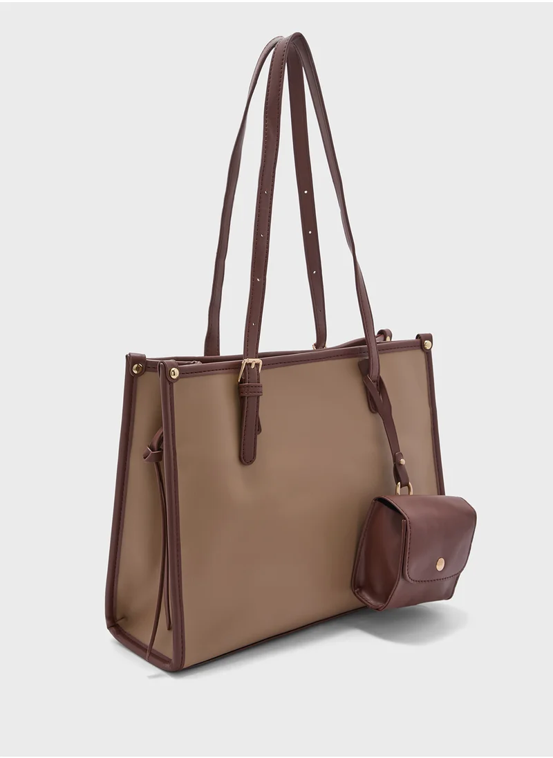 ايلا Contrast Color Tote Bag With Pouch
