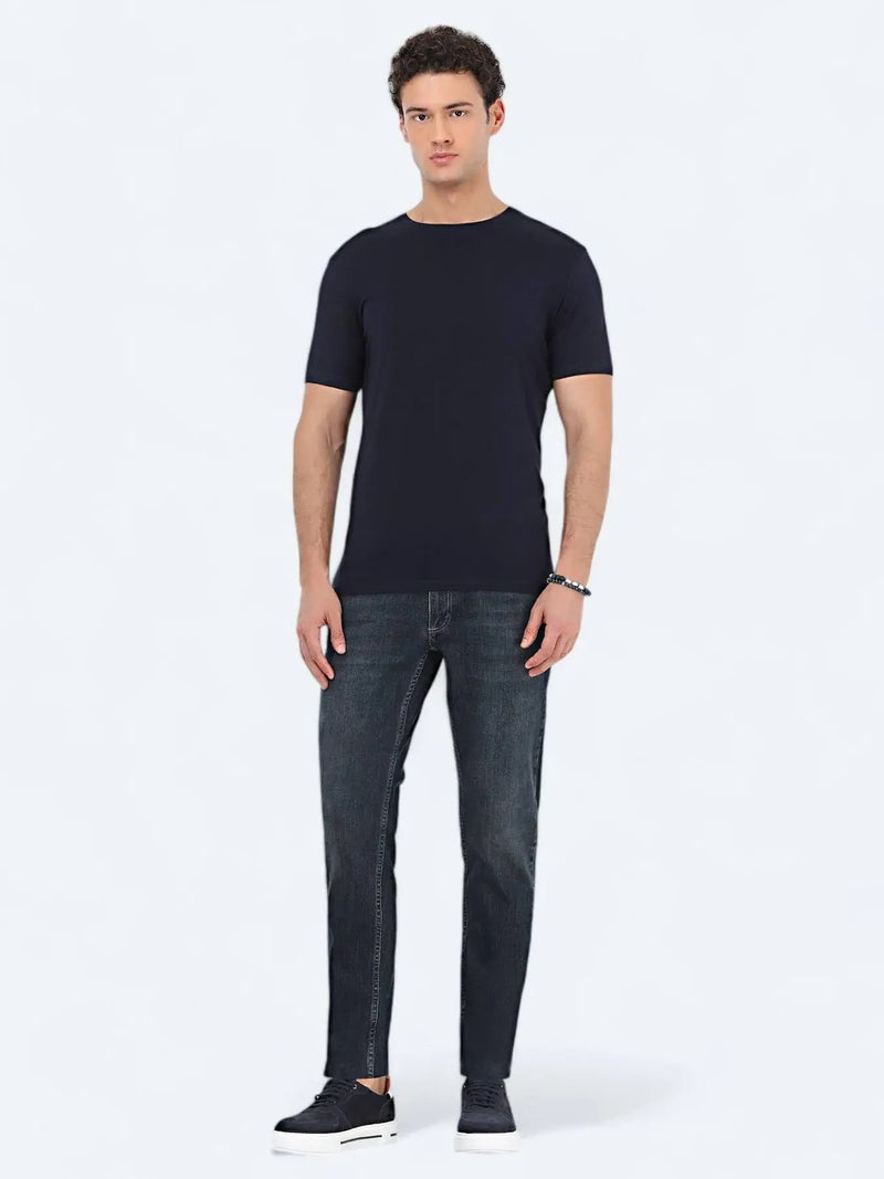 Kip Navy Blue Crew Neck Cotton Blended T-Shirt - Image 2