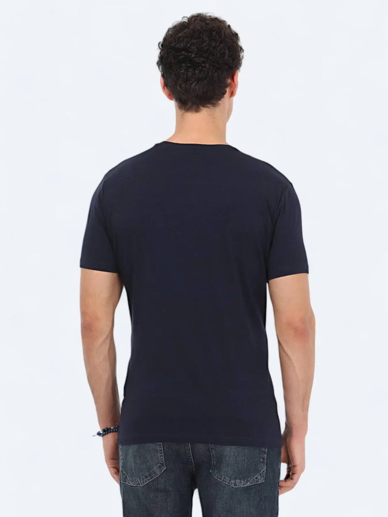 Kip Navy Blue Crew Neck Cotton Blended T-Shirt - Image 4