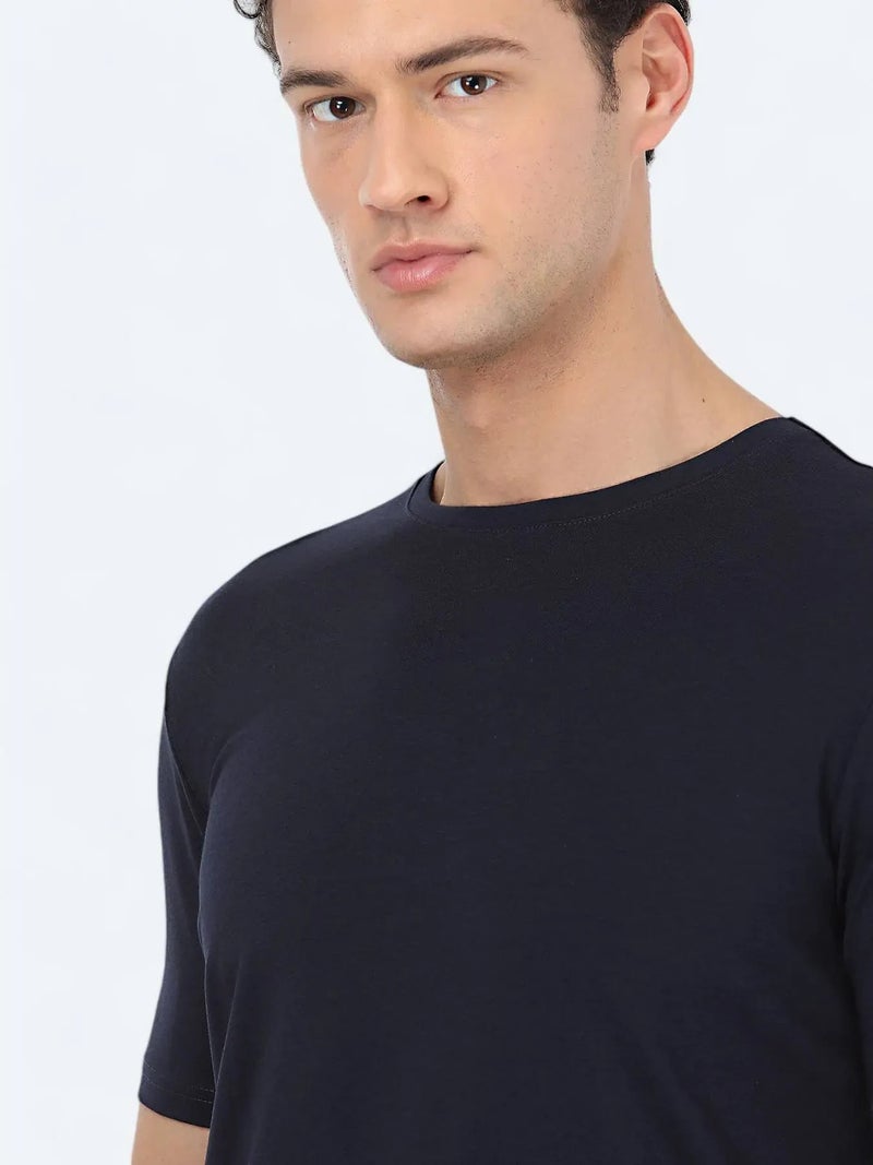 Kip Navy Blue Crew Neck Cotton Blended T-Shirt - Image 3