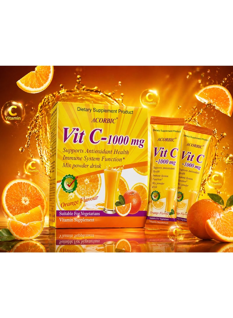 ACORBIC Vit C 1000 mg Orange Flavour Vitamin Drink Powder Antioxidant Supplement Immune Support Sachets Daily Wellness Beverage Mix - Image 2