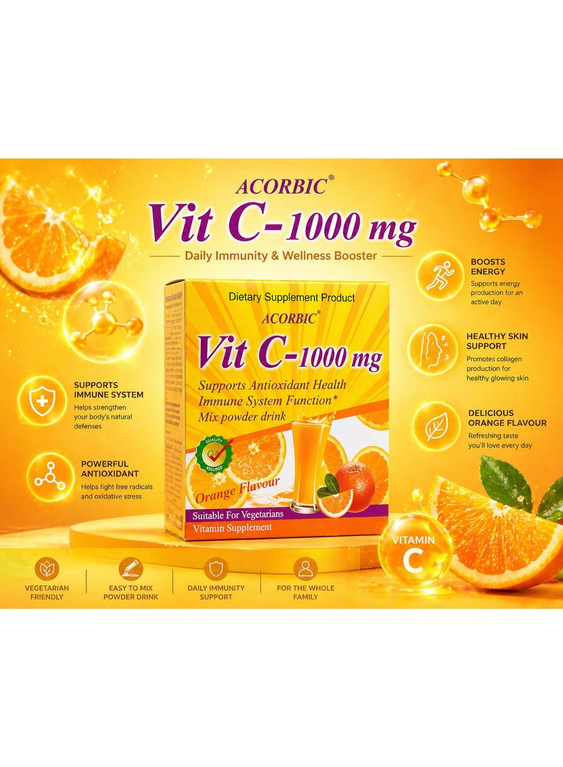ACORBIC Vit C 1000 mg Orange Flavour Vitamin Drink Powder Antioxidant Supplement Immune Support Sachets Daily Wellness Beverage Mix - Image 1