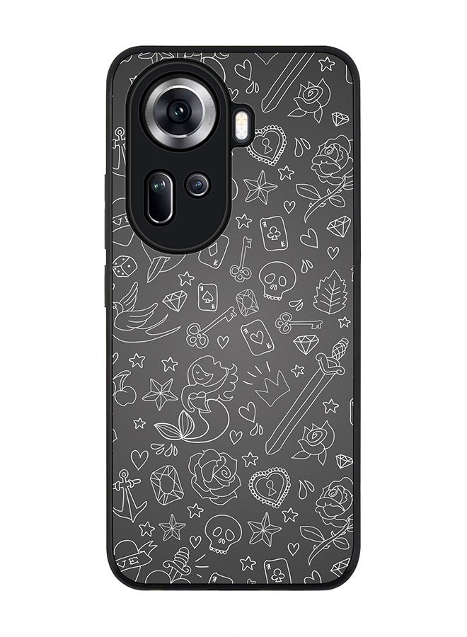 Stylizedd Rugged Black Edge Case for Oppo Reno11, Slim fit Soft Case Flexible Rubber Edges Anti Drop TPU Gel Thin Cover -  Doodles - Image 1