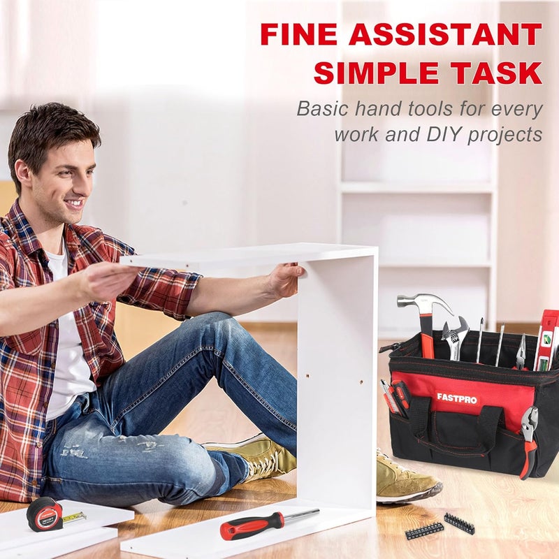 FASTPRO 220-Piece Home Tool Set, Household Repairing Tool Kit with 12-Inch Wide Mouth Open Storage Tool Bag, Red - Image 3