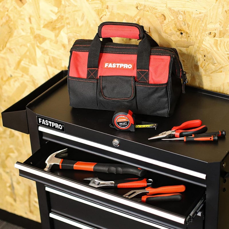 FASTPRO 220-Piece Home Tool Set, Household Repairing Tool Kit with 12-Inch Wide Mouth Open Storage Tool Bag, Red - Image 4