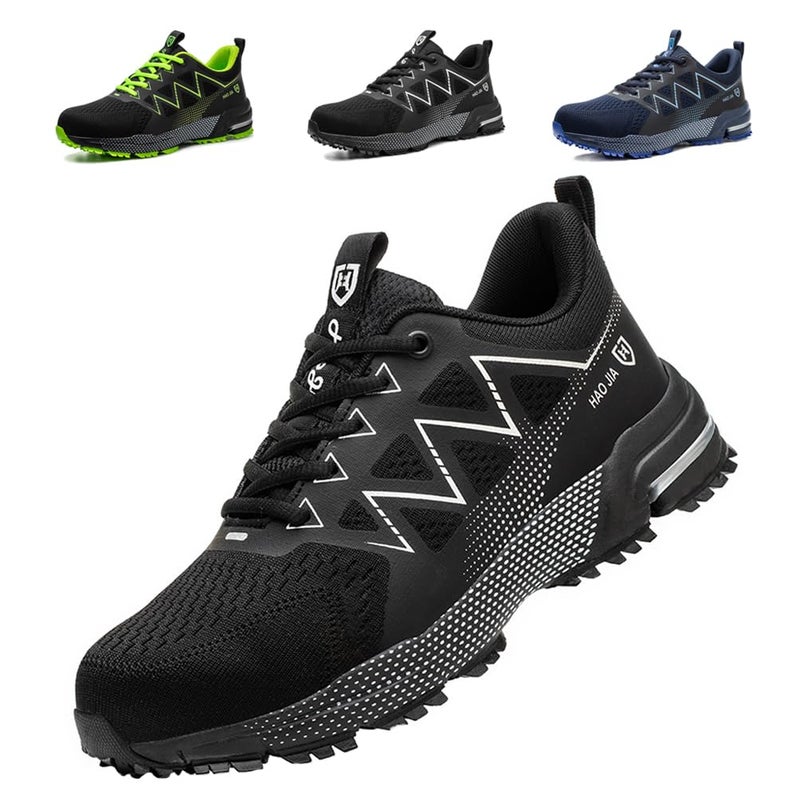 DRECAGE Safety Trainers Mens Steel Toe Cap Trainers Work Safety Shoes Womens Lightweight Breathable Industrial Sneakers, Black, 41.5 EU - Image 1