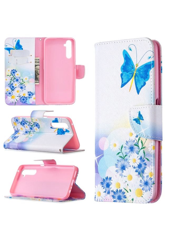 HuHa Case Cover For Realme 6 Pro Colored Drawing Pattern Horizontal Flip Leather Case with Holder & Card Slots & Wallet Butterfly Love 