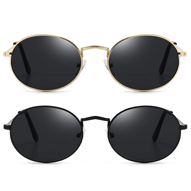 JUDOO Oval Sunglasses for Women Men Vintage 90s Metal Frame Black Glasses - Image 1
