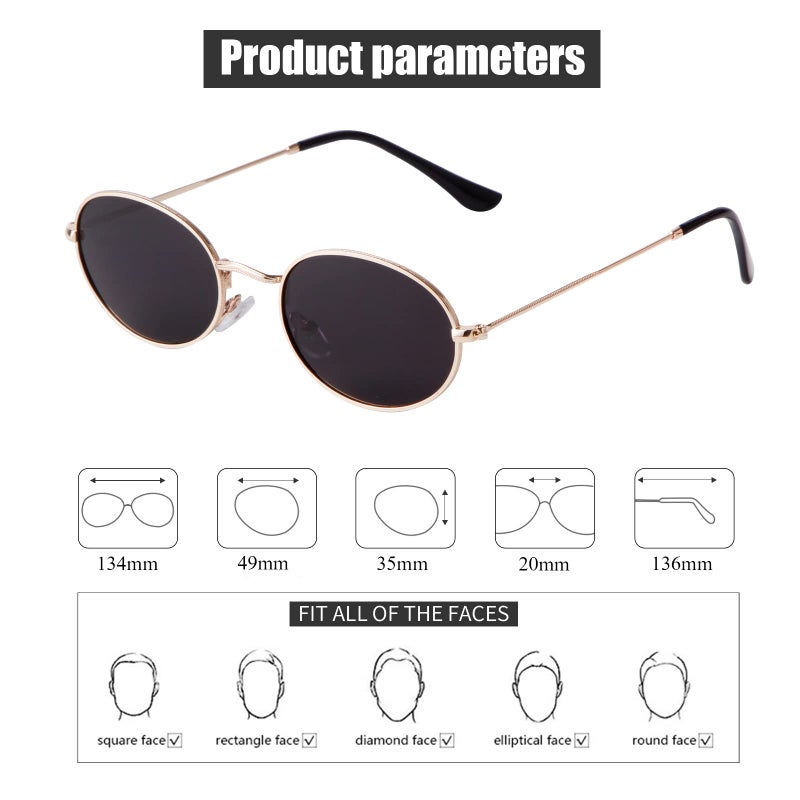JUDOO Oval Sunglasses for Women Men Vintage 90s Metal Frame Black Glasses - Image 5