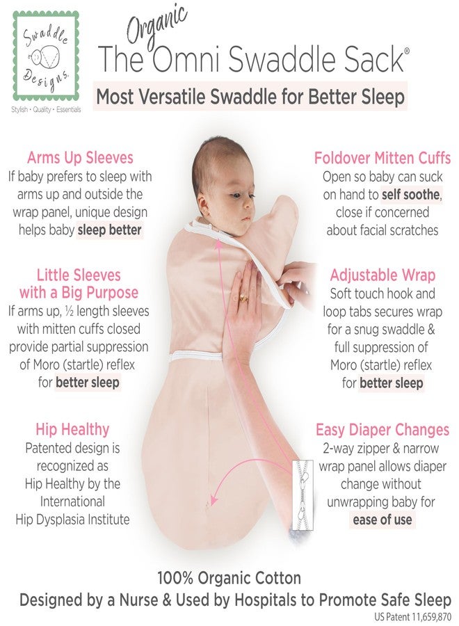 SwaddleDesigns Organic 6-Way Omni Swaddle Sack Arms Up Swaddle for Newborn, More Options to Calm Startle Reflex, Improves Sleep, 12-18 lbs, Soft Pink - Image 2