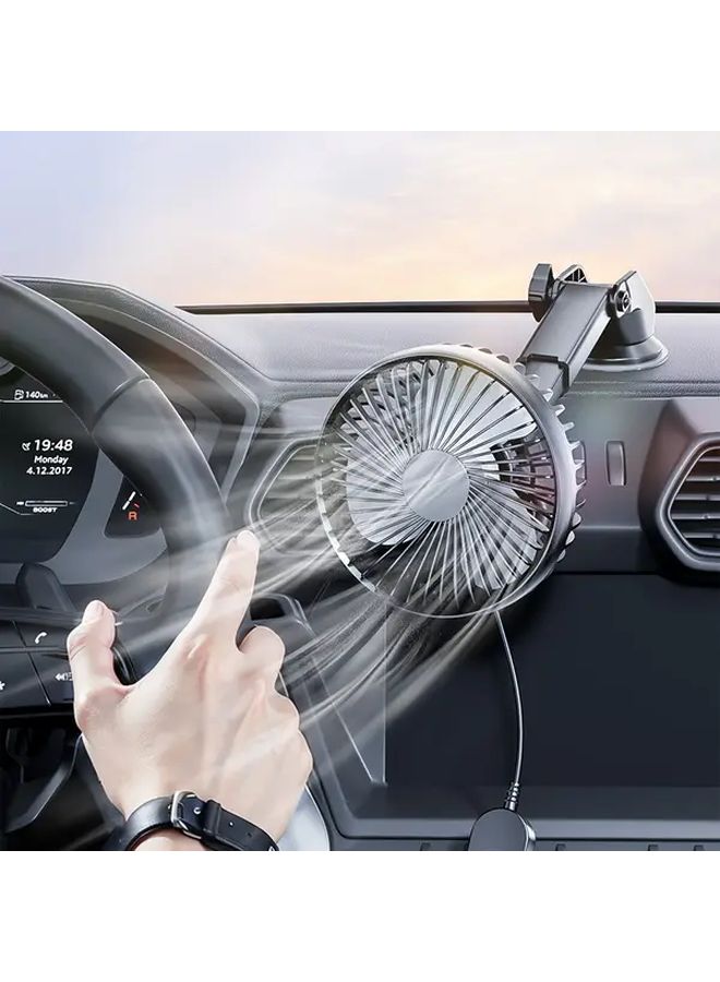 Black 360 Degree Rotatable USB Car Fan Adjustable Speed For Sedan SUV Truck - Image 1