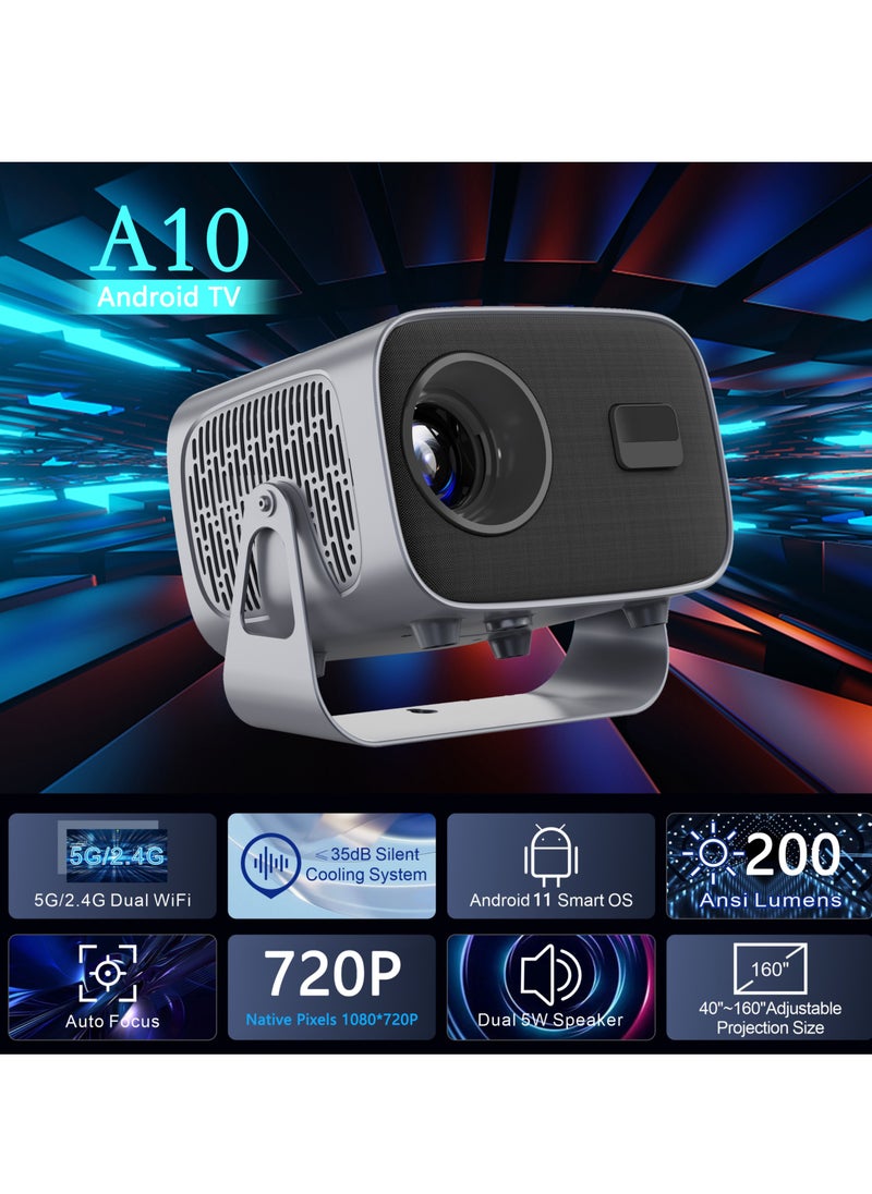 Bluejw - A10 LED Projector Portable Projector Android 11.0 Electric Focus With 5G Wifi And Auto Keystone 12000 Lumens Movie Projector,Full Hd 1080P Supported 360°Angle Adjustment Video Projector For Home Theater Game Projector Office - Image 1