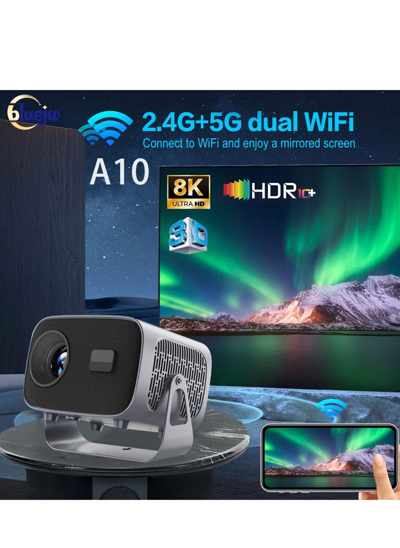 Bluejw - A10 LED Projector Portable Projector Android 11.0 Electric Focus With 5G Wifi And Auto Keystone 12000 Lumens Movie Projector,Full Hd 1080P Supported 360°Angle Adjustment Video Projector For Home Theater Game Projector Office - Image 1