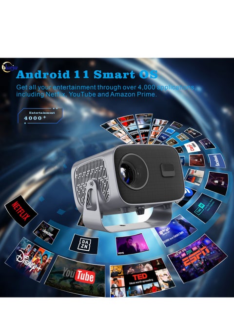 A10 LED Projector Portable Projector Android 11.0 Electric Focus With 5G Wifi And Auto Keystone 12000 Lumens Movie Projector,Full Hd 1080P Supported 360°Angle Adjustment Video Projector For Home Theater Game Projector Office