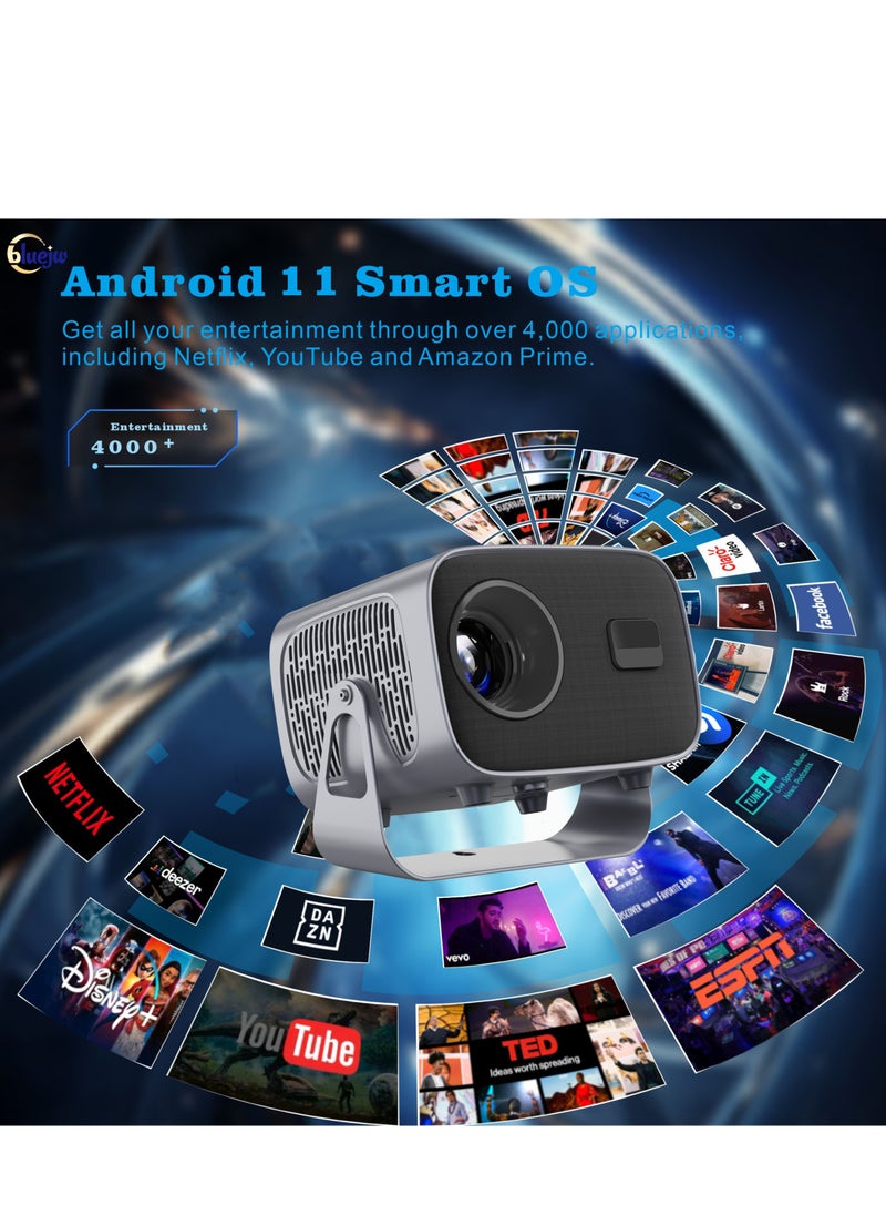 Bluejw - A10 LED Projector Portable Projector Android 11.0 Electric Focus With 5G Wifi And Auto Keystone 12000 Lumens Movie Projector,Full Hd 1080P Supported 360°Angle Adjustment Video Projector For Home Theater Game Projector Office - Image 1