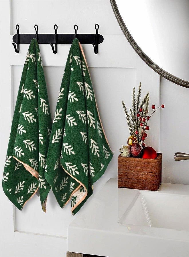 Jacquotha Christmas Hand Towels Set of 2 - Decorative Towels for Kitchen Bathroom Winter Decor Xmas Gifts, Cotton Towel Daily Luxury & Holiday Cheer, Forest Green Trees - Image 2