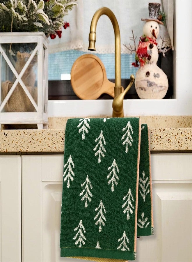 Jacquotha Christmas Hand Towels Set of 2 - Decorative Towels for Kitchen Bathroom Winter Decor Xmas Gifts, Cotton Towel Daily Luxury & Holiday Cheer, Forest Green Trees - Image 3