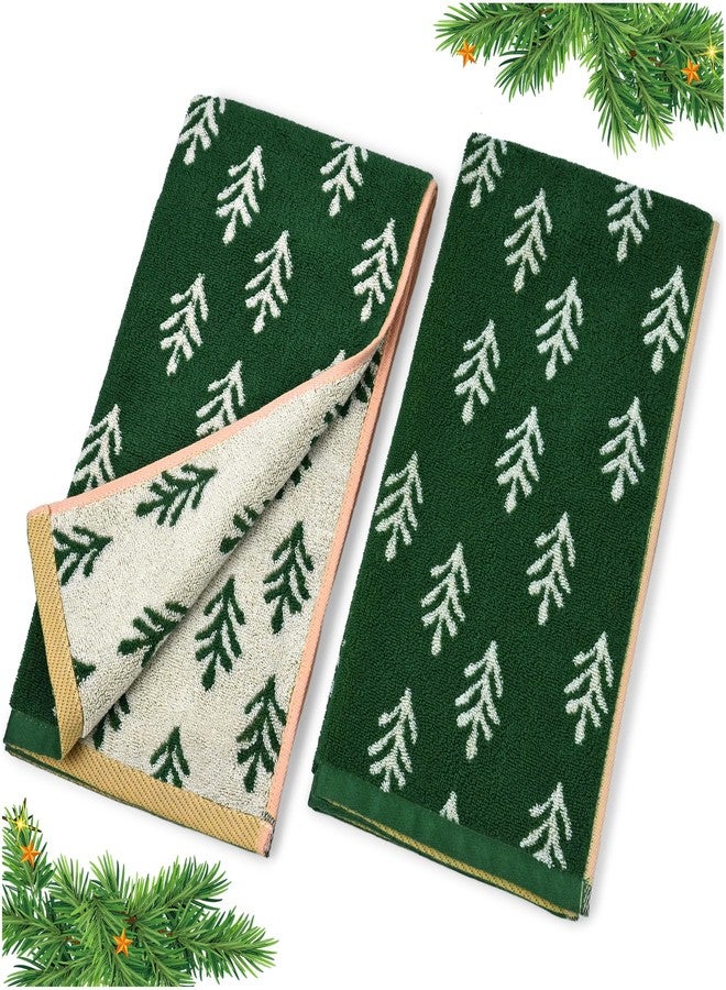 Jacquotha Christmas Hand Towels Set of 2 - Decorative Towels for Kitchen Bathroom Winter Decor Xmas Gifts, Cotton Towel Daily Luxury & Holiday Cheer, Forest Green Trees - Image 1