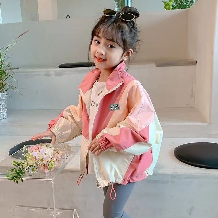 Children'S Outwears, Girls' Jackets, Spring & Fall, 2025 Spring New Little Girls' Stylish Splicing Sports Tops, Jackets - Image 2