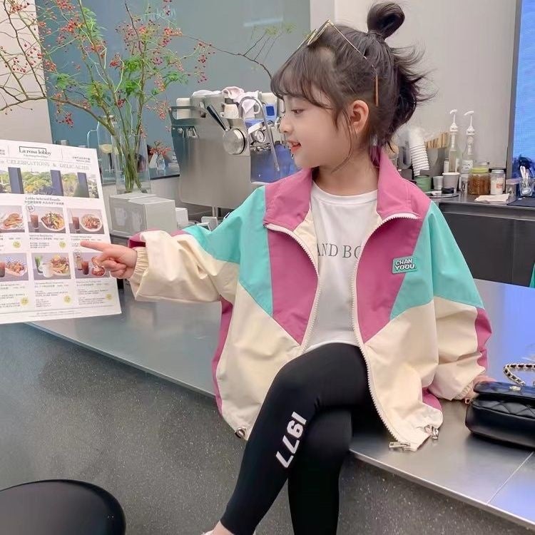 Children'S Outwears, Girls' Jackets, Spring & Fall, 2025 Spring New Little Girls' Stylish Splicing Sports Tops, Jackets - Image 3