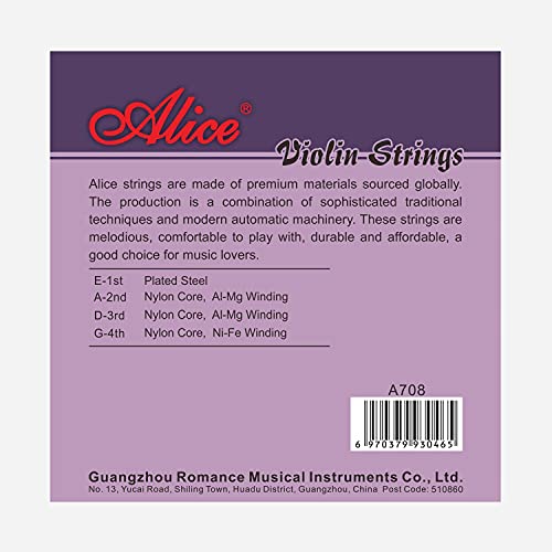 Alice Violin Strings, Alice 4/4 Violin Strings Full Set Nylon Core Al-Mg & Ni-Fe Winding with Ball End, 1 Set - Image 2