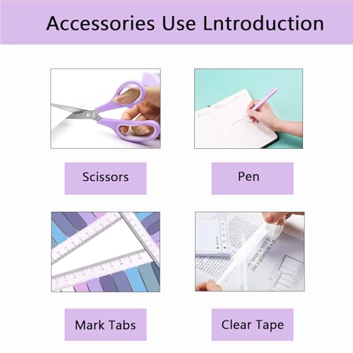 suniya Office Supplies,Desk Accessories,Tape Holder,Stapler,Scissor,Staple Remover,Box of Binder Clips,Staples,Ballpoint Pen,Lndex Tabs,Clear Tape,Office Supplies Set(Purple) - Image 3