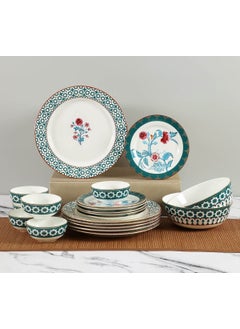 INDIA CIRCUS India Circus Fine Ceramic Permium 22K Liquid Gold Dinner Set 20 Pcs - for Your Premium Home Functions,White, Floral  - Image 1