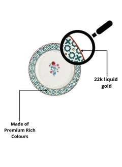 INDIA CIRCUS India Circus Fine Ceramic Permium 22K Liquid Gold Dinner Set 20 Pcs - for Your Premium Home Functions,White, Floral  - Image 4