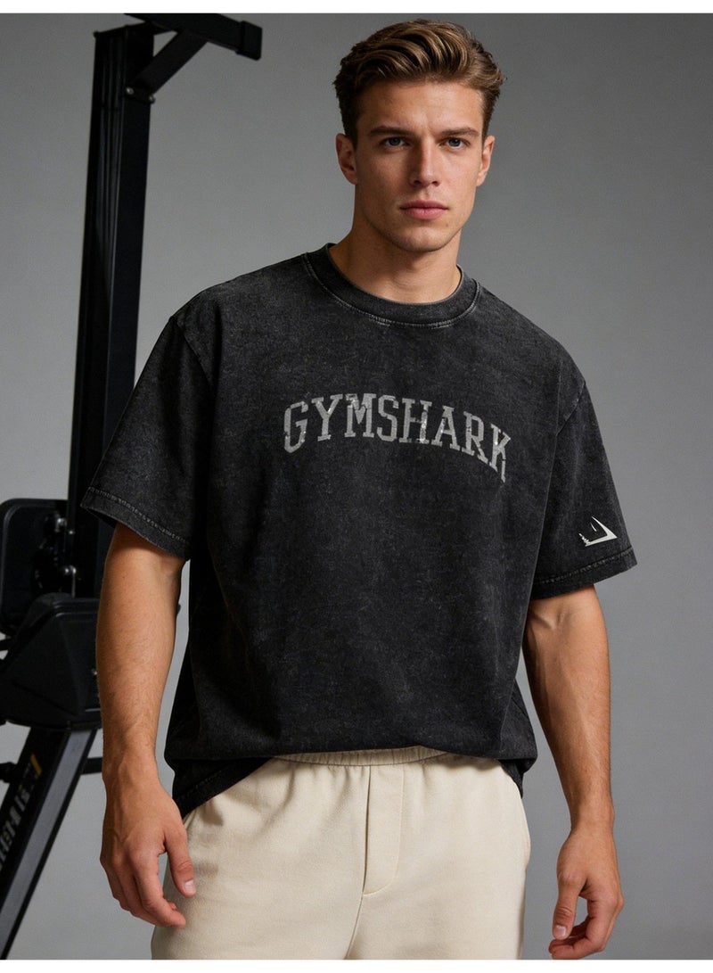 جيمشارك Gymshark فضفاضة عارضة تي شيرت الرجعية غسلت القطن نسيج ناعم الرياضة الجوكر الرجال والنساء مع نفس الفقرة. - Image 3