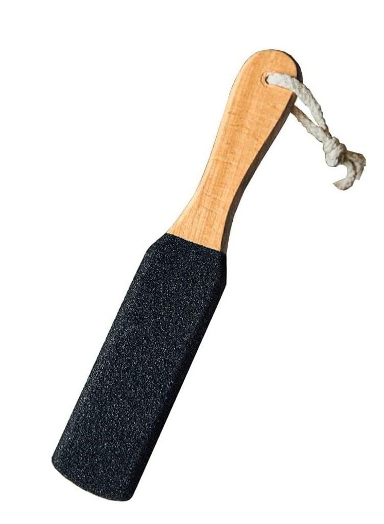 Double Sided Wooden Pedicure Feet Scrubber With Handle For Callus, Dry,Pumice Stone And Dead Skin Removal. - Image 1