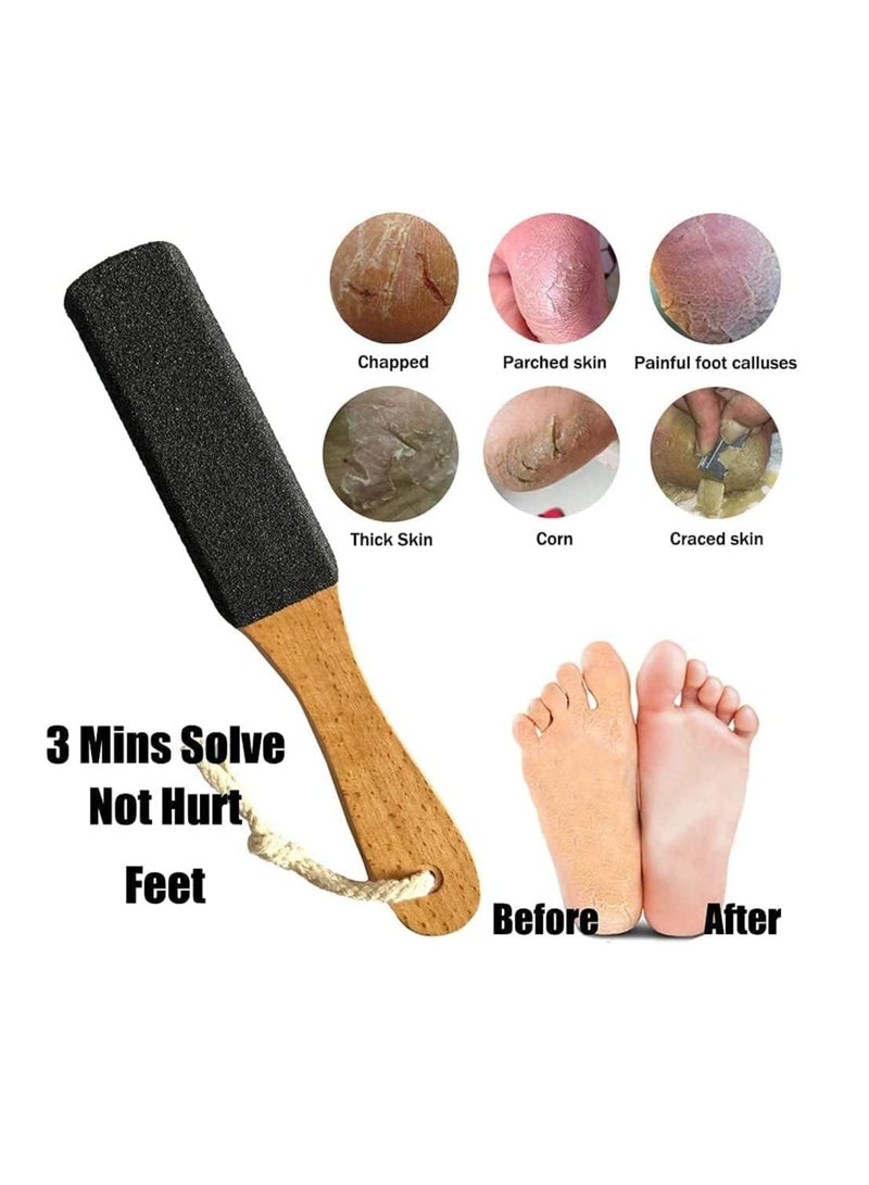 Double Sided Wooden Pedicure Feet Scrubber With Handle For Callus, Dry,Pumice Stone And Dead Skin Removal. - Image 3