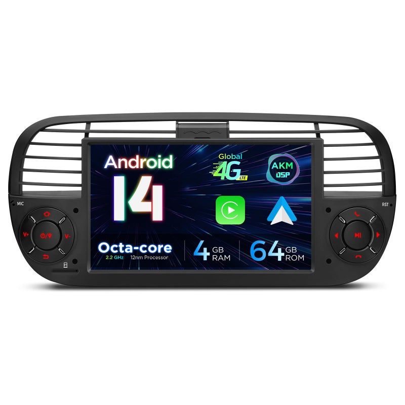 XTRONS Android 14 Car Stereo for Fiat 500 20072015 7 Inch Touch Screen Fiat 500 Replacement Head Unit with Gyroscope Builtin DSP GPS Navigation CarPlay Android Auto 4G LTE Bluetooth 464GB - Image 2