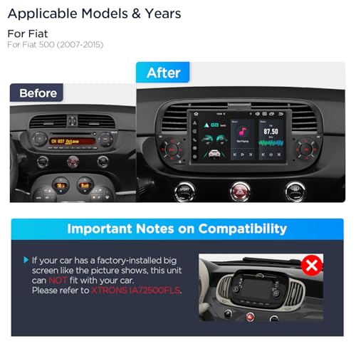 XTRONS Android 14 Car Stereo for Fiat 500 20072015 7 Inch Touch Screen Fiat 500 Replacement Head Unit with Gyroscope Builtin DSP GPS Navigation CarPlay Android Auto 4G LTE Bluetooth 464GB - Image 3