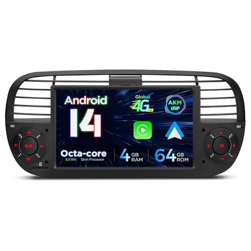 XTRONS Android 14 Car Stereo for Fiat 500 20072015 7 Inch Touch Screen Fiat 500 Replacement Head Unit with Gyroscope Builtin DSP GPS Navigation CarPlay Android Auto 4G LTE Bluetooth 464GB - Image 1