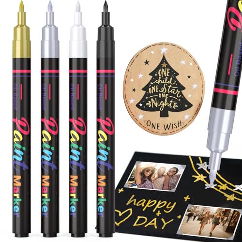 DAPAWIN Permanent Oil Based Paint Markers: 4 Colors Waterproof Permanent Paint Pens for Metal, Rock, Wood Craft, Plastic, Fabric, Diy Christmas Gift, Engineer Detail Work, Fine Point Oil Based Marker - Image 1