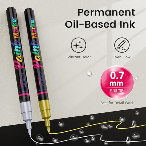 DAPAWIN Permanent Oil Based Paint Markers: 4 Colors Waterproof Permanent Paint Pens for Metal, Rock, Wood Craft, Plastic, Fabric, Diy Christmas Gift, Engineer Detail Work, Fine Point Oil Based Marker - Image 2