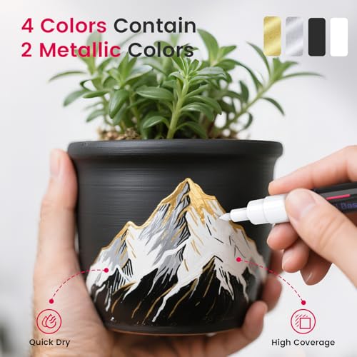 DAPAWIN Permanent Oil Based Paint Markers: 4 Colors Waterproof Permanent Paint Pens for Metal, Rock, Wood Craft, Plastic, Fabric, Diy Christmas Gift, Engineer Detail Work, Fine Point Oil Based Marker - Image 3
