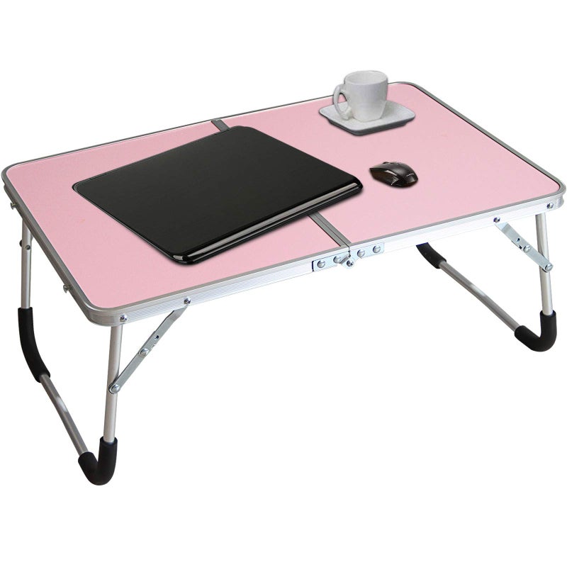 Jucaifu Foldable Laptop Table Bed Desk Breakfast Serving Bed Tray Portable Mini Picnic Table  Ultra Lightweight Folds in Half with Inner Storage Space Pink