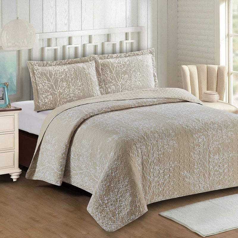 Royal Hotel Bedding Royal Hotel Bedding Odette Beige Oversized Coverlet Set Luxury Printed Design Quilt Bedspread Set  Filled Quilts  Fits Pillow top Mattresses  3PC Set  Queen Size 