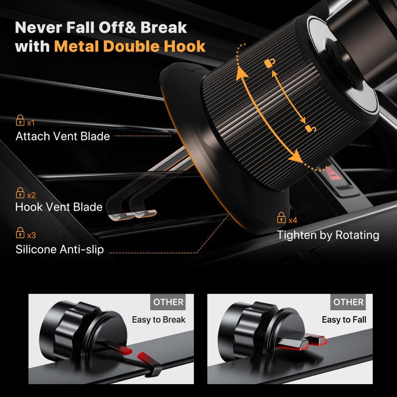 Miracase Phone Holders for Your Car with Metal Hook Clip, Air Vent Cell Phone Stand Car Mount, Universal Automobile Cradle for Garmin GPS Fit iPhone Android and All Smartphones, Dark Black - Image 3