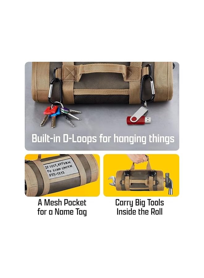 promass Tool Roll Bag, Roll up Tool Bag, Heavy Duty Hardware Tool Roll Organizer, Small Tool Bag with Detachable Bag, 6 Tool Bags, Tool Roll Pouch for Mechanic, Electrician, Motorcycle, Truck - Image 4