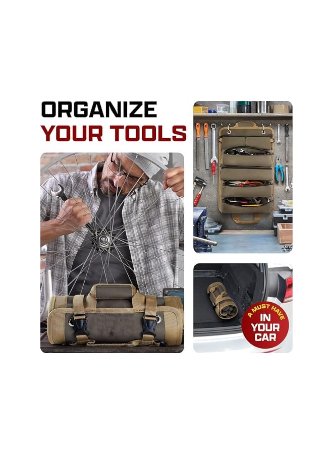 promass Tool Roll Bag, Roll up Tool Bag, Heavy Duty Hardware Tool Roll Organizer, Small Tool Bag with Detachable Bag, 6 Tool Bags, Tool Roll Pouch for Mechanic, Electrician, Motorcycle, Truck - Image 3