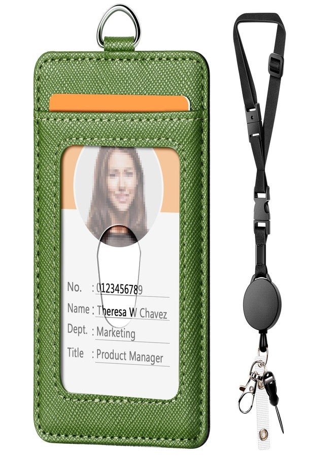 UpUGo Leather Badge Holder and Adjustable Retractable Lanyards, Quick Release Buckle and Safety Breakaway Lanyards with Swivel Metal Clasp for Offices, Staff, Students, Employees - Image 1