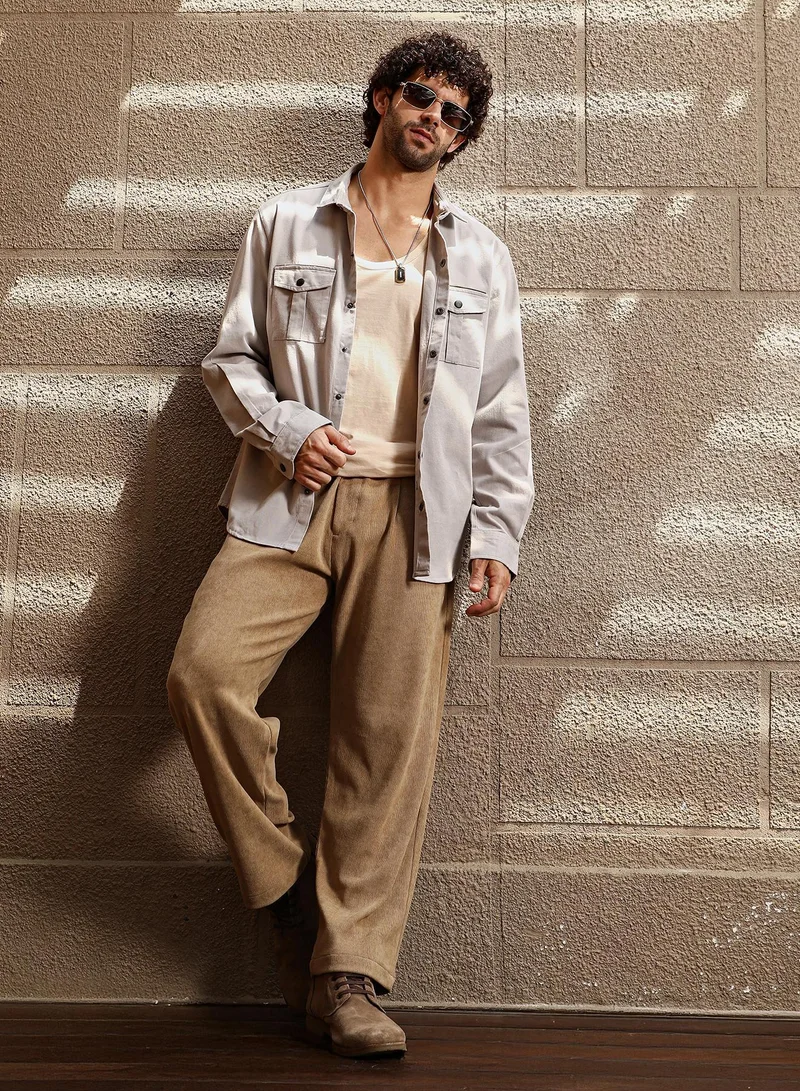 CAHOOT  Men's Ecru Beige Safari-Utility Relaxed Shirt for Men | Best Price UAE
