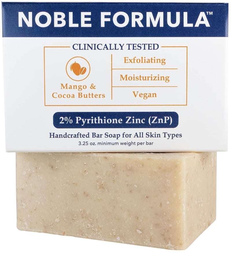 Noble Formula 2 Pyrithione Zinc ZnP Bar Soap Vegan Mango and Cocoa Butter for All Skin Types Including Those With Acne Psoriasis and Eczema 325 oz