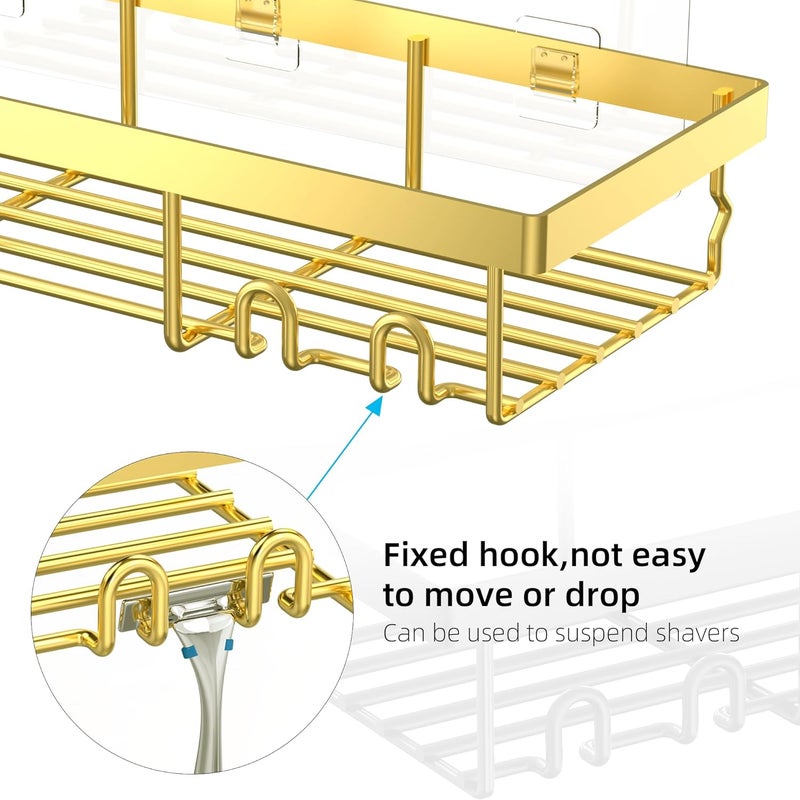 Moforoco 3-Pack Shower Caddy Basket Shelf with Soap Holder, No Drilling Traceless Adhesive Shower Wall Shelves, Rustproof Gold Bathroom Shower Storage Organizer - Image 5