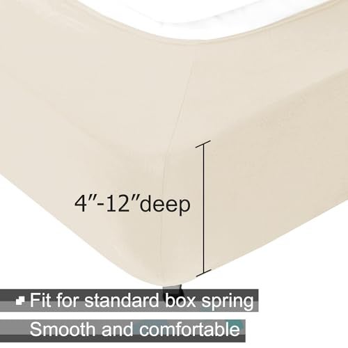 ALYVIA SPRING Box Spring Cover King/Cal King Size - Jersey Knit & Stretchy Wrap Around 4 Sides Bed Skirt for Hotel & Home, Beige - Image 2