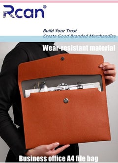 Rcan Pu Leather A4 File Bag Multi Functional Portable Large Capacity Waterproof Information Bag Envelope Type Magnetic Suction Snap File Storage Folder Business Bag Suitable for School Office Home  - Image 1