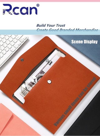 Pu Leather A4 File Bag Multi Functional Portable Large Capacity Waterproof Information Bag Envelope Type Magnetic Suction Snap File Storage Folder Business Bag Suitable for School Office Home - view 3